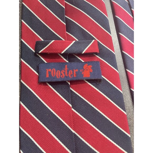 Rooster Neck Tie Mens Silk Blue Red White Repp 3.75” Wide 60”Long Rooster Logo - Picture 8 of 9